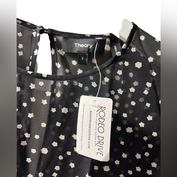 NWT Theory Marah Stat-print Black Sheer Long Bell Sleeve Silk Dress 2 MSRP: $395 - Picture 10 of 16